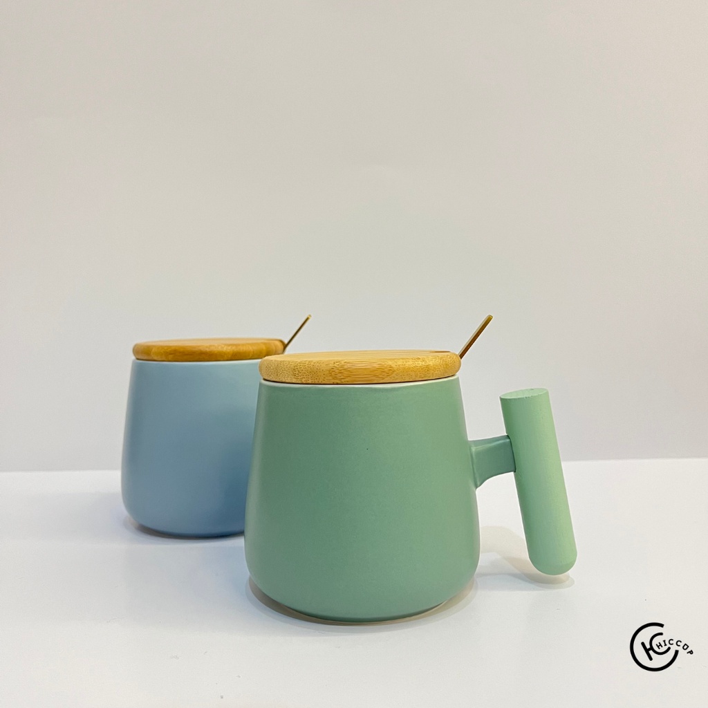 HICCUP Ins korean ceramic mug with lid & spoon aesthetic mug macaron coffee cup tea cup cawan kopi home decor 陶瓷杯子 马克杯