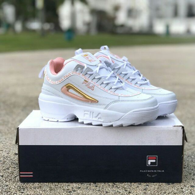 pink and gold fila disruptor