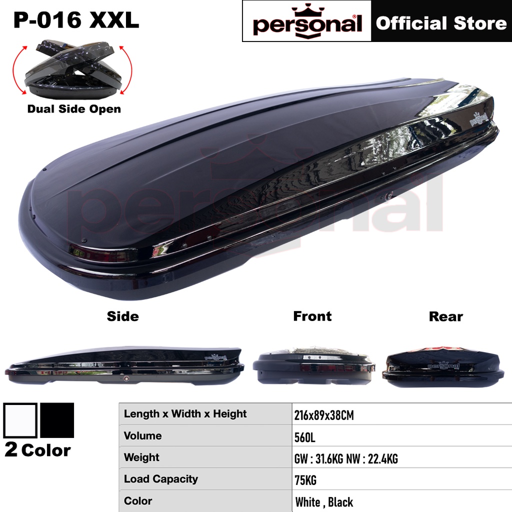 PERSONAL P-016 Car Roof Box PC Material (XXL,XL Size 560L,500L) Glossy Black Slim Cargo Roofbox Carrier.Kotak Bumbung