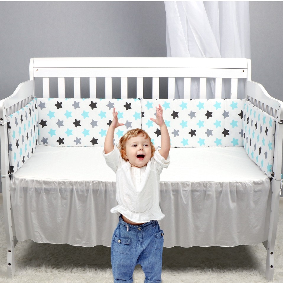 Breathable Cotton Crib Bumper Pads Washable Bedding Pad Crib