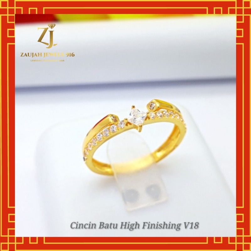 Cincin Batu Permata Tunang Risik Emas Tulen 916 22k Pure Gold Elegant