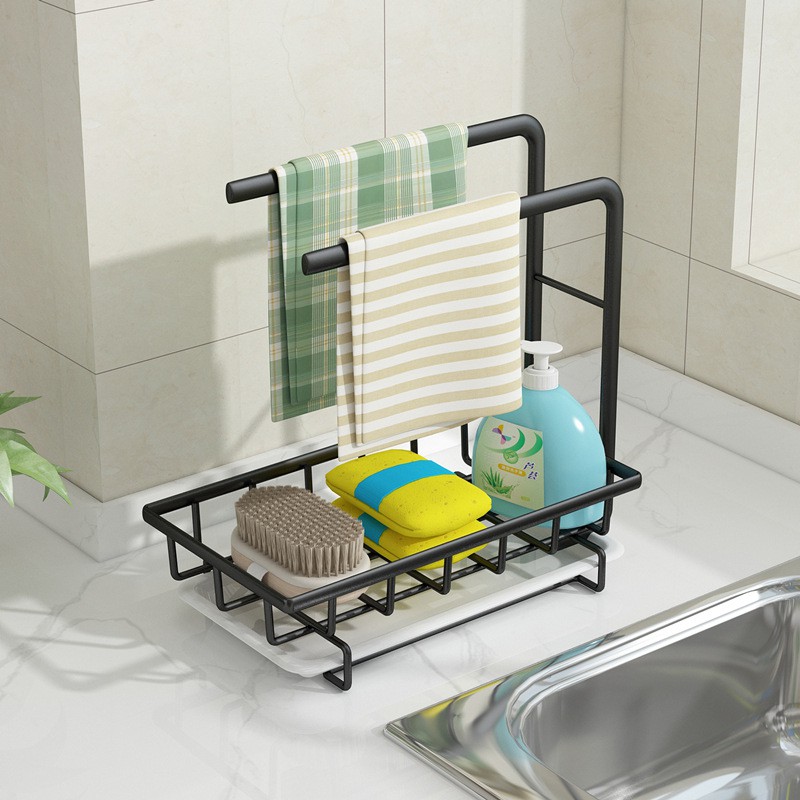 Dishcloth rack kitchen shelf table top lazy towel rack non perforated dishwasher cleaning cloth drain storage rack