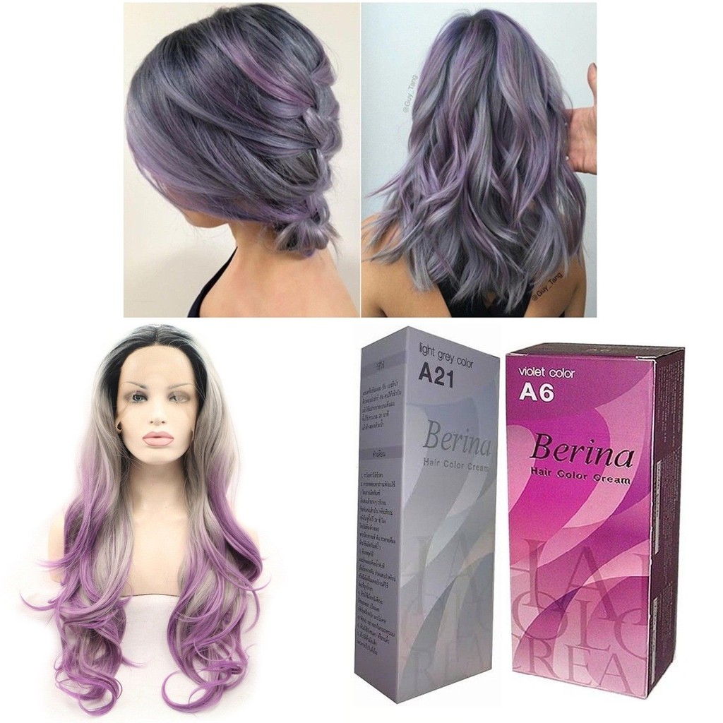 Berina A6 A21 Hair Color Violet Light Gray Permanent Hair Dry Cream Fashion 2pcs