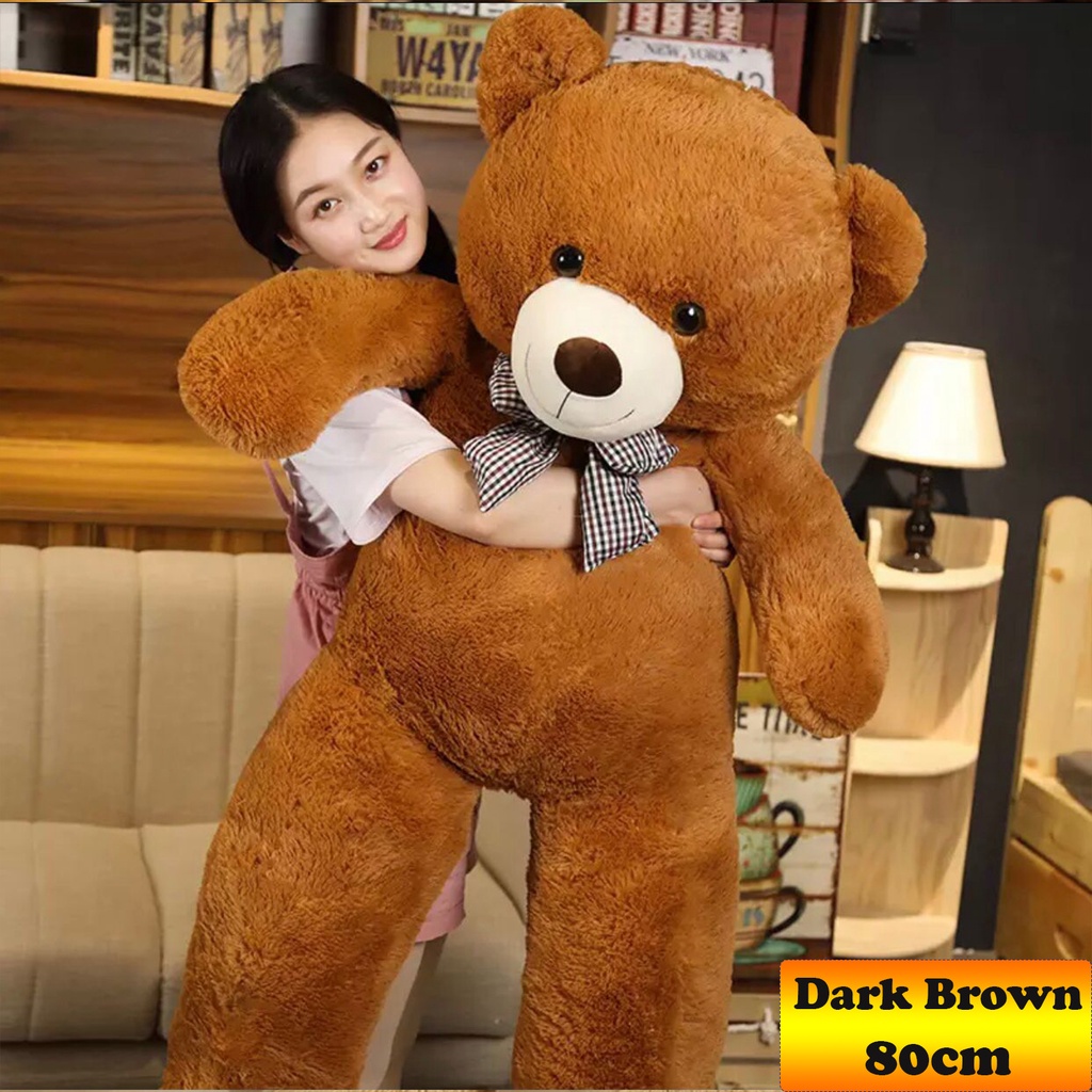 FREE GIFT 80cm Teddy Bear Giant Teddy Bear Bear Besar Patung Beruang Murah Cute Doll Stuffed Toys Plush Toys Bear 80cm Dark Brown pgmall