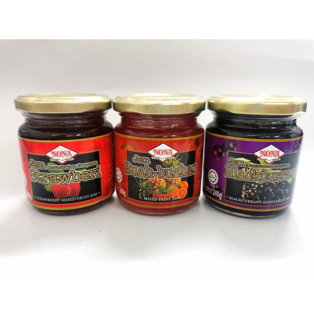 Nona Fruit Jam Strawberry Jam Blackcurrant Jam Jem Buah-buahan-240g 