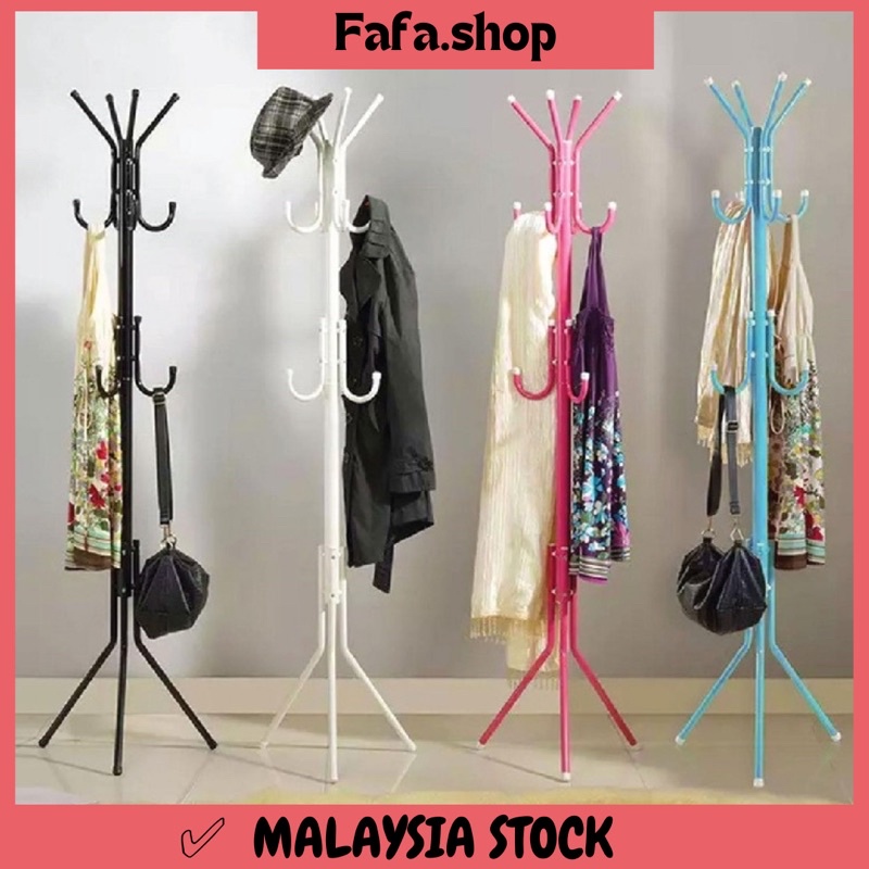 12 Hooks DIY Clothes Standing Hanging Rack Pole Cloth Hanger Tree