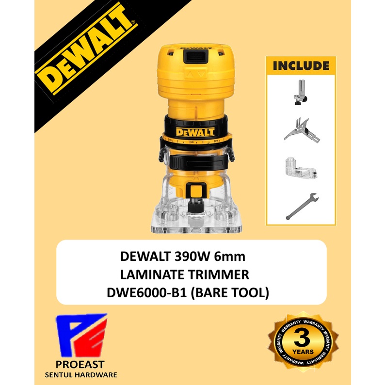 DEWALT 390W 6mm Laminate Trimmer / Trim Router / Edge Jointing Tool
