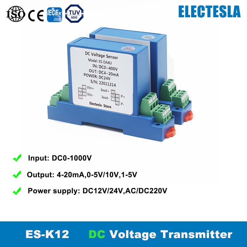 DC 01000V Voltage Transducer Transmitter 24VDC Detector 420mA Analog