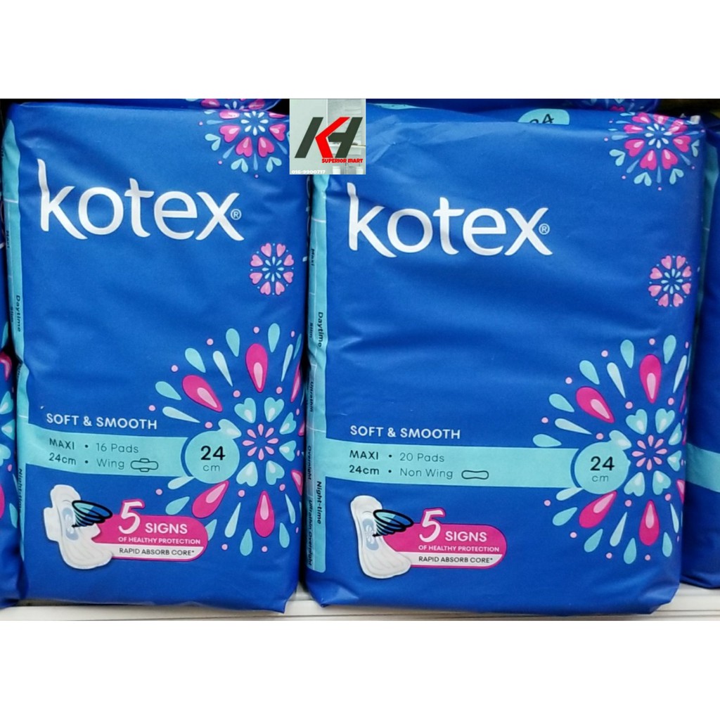 KOTEX SOFT & SMOOTH MAXI WING 16PADS /NON WING 20PADS 24CM READY STOCK |  Shopee Malaysia
