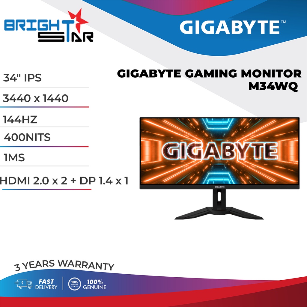 GIGABYE 34" GIGABYTE M34WQ MONITOR / 34" IPS / 3440 x 1440 / 144HZ ...