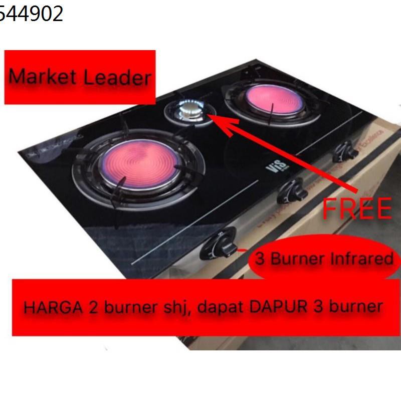Dapur Gas Butterfly Original 3 Burners Hi Power Infrared Burner Tempered Glass Table Gas Stove Cooker And Hood Dap