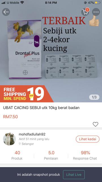 UBAT CACING SEBIJI utk 10kg berat badan  Shopee Malaysia