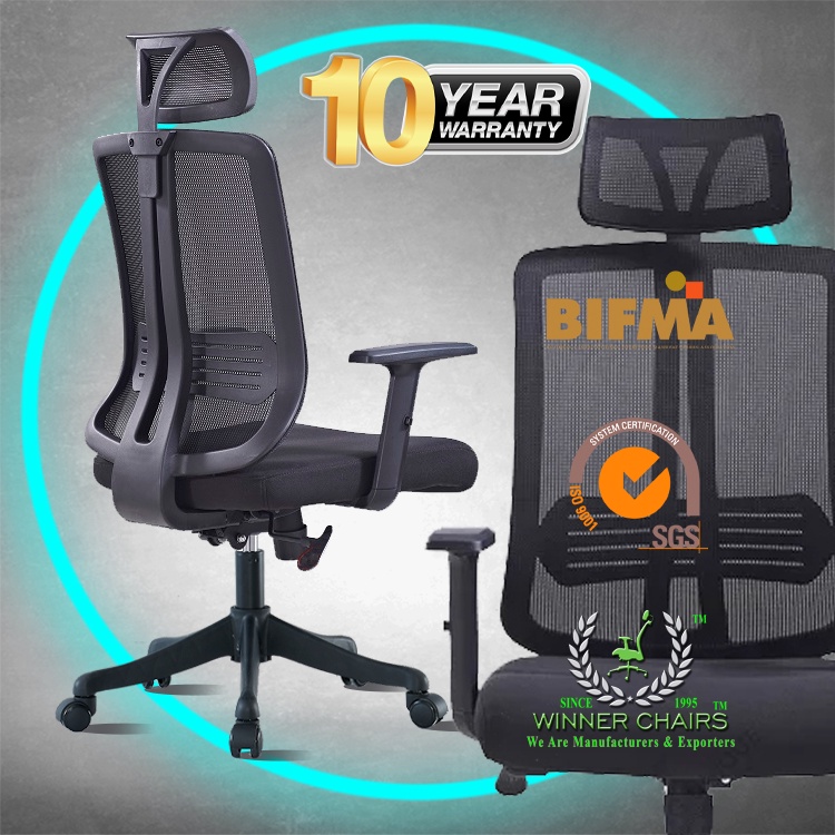 Office Chair 1033A-BLK Ergonomic Highback Mesh Winner Chairs