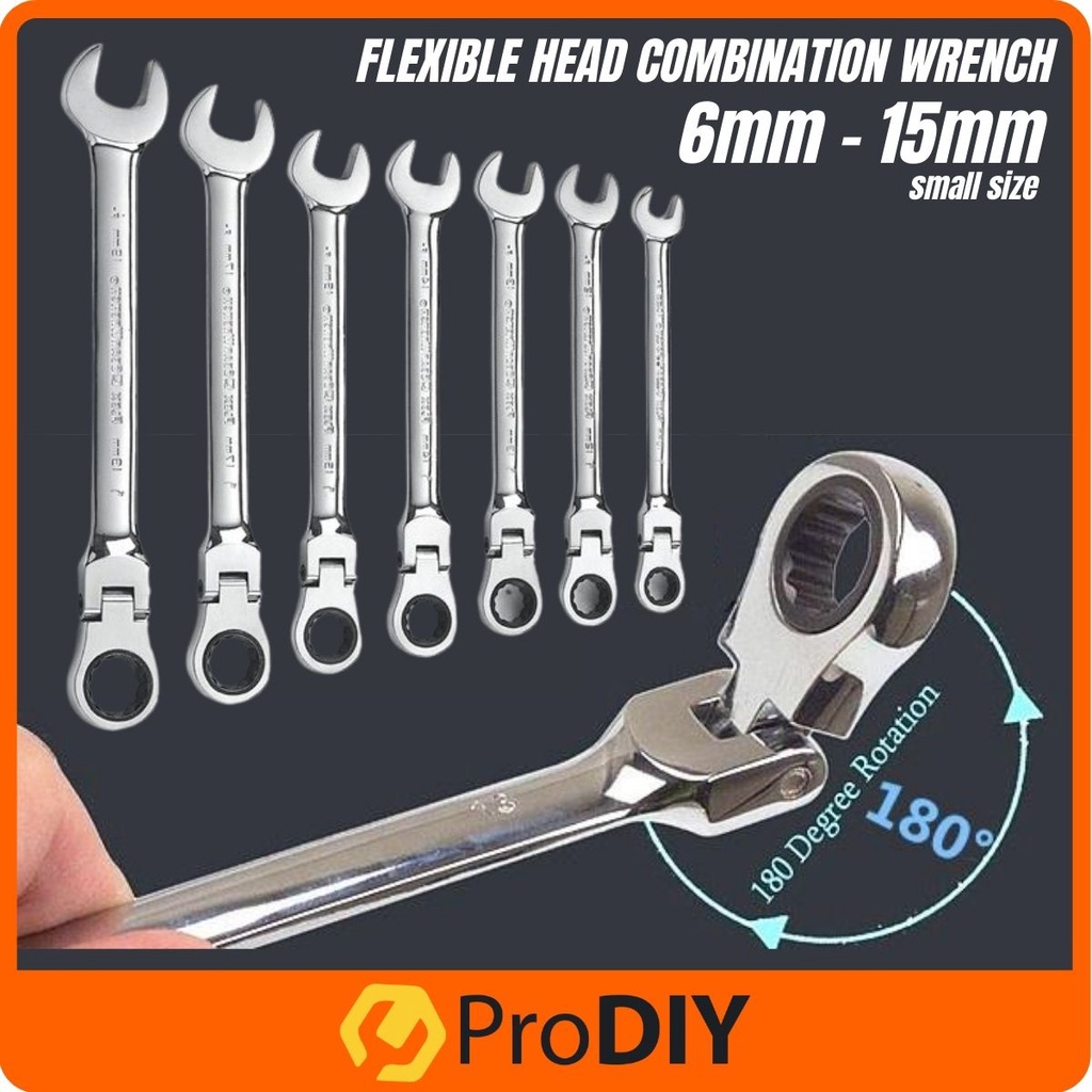 Small Size Taiwan Combination Flexible Ratchet Wrench Head Combination Spanner Wrench CR-V Din Matte Finished 72Teeth