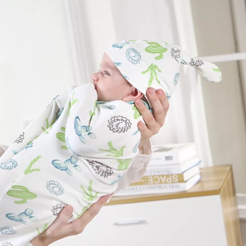 Miracle Baby Muslin Swaddle Blanket Wrap and Hat Set