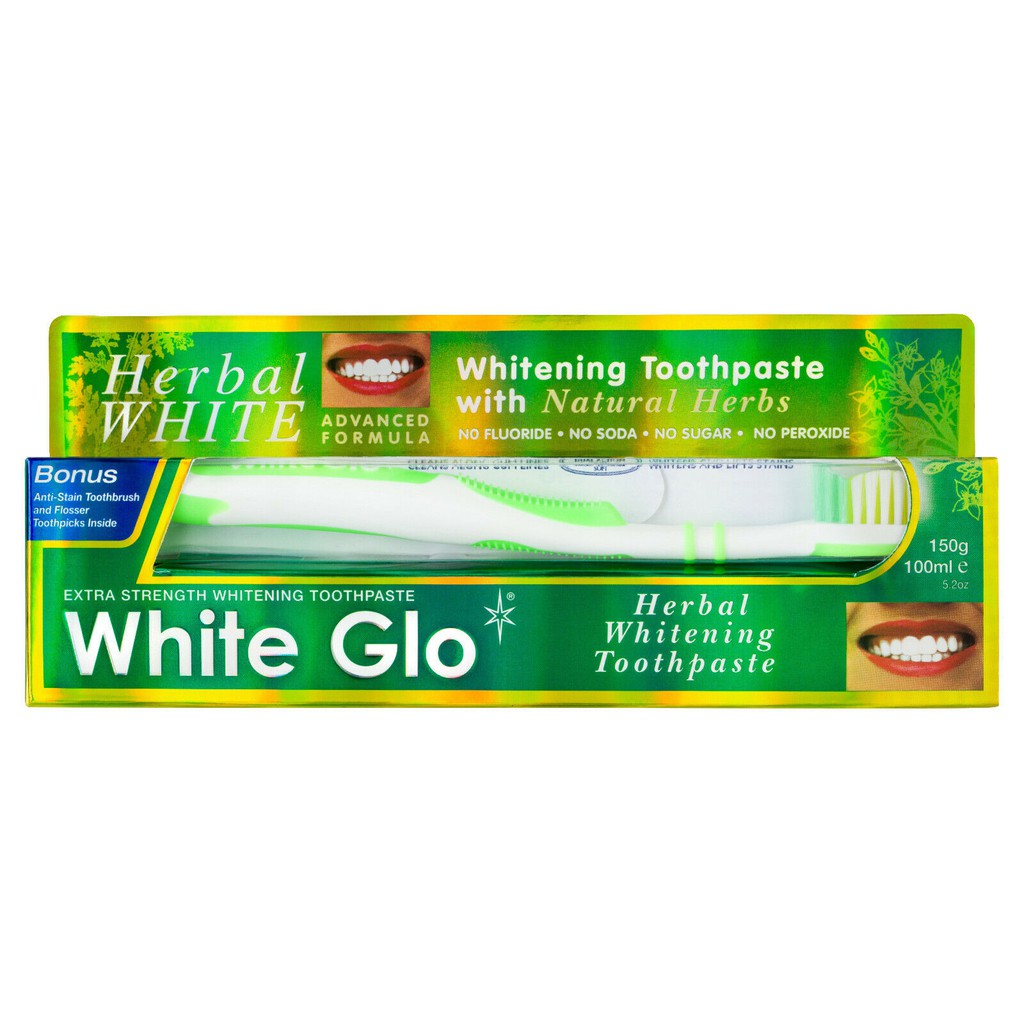 GENUINE WHITE GLO NATURAL HERBS TOOTHCARE 100ML - 6474
