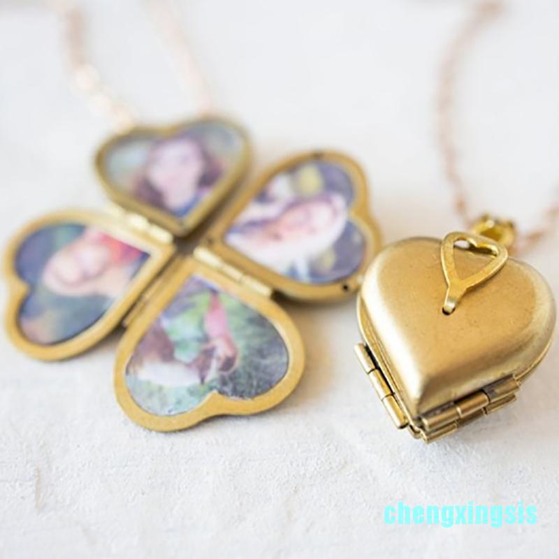 chengxingsis Diy Jewelry Vintage Heart Shaped 4-layer Photo Locket Necklace Openable Pendant