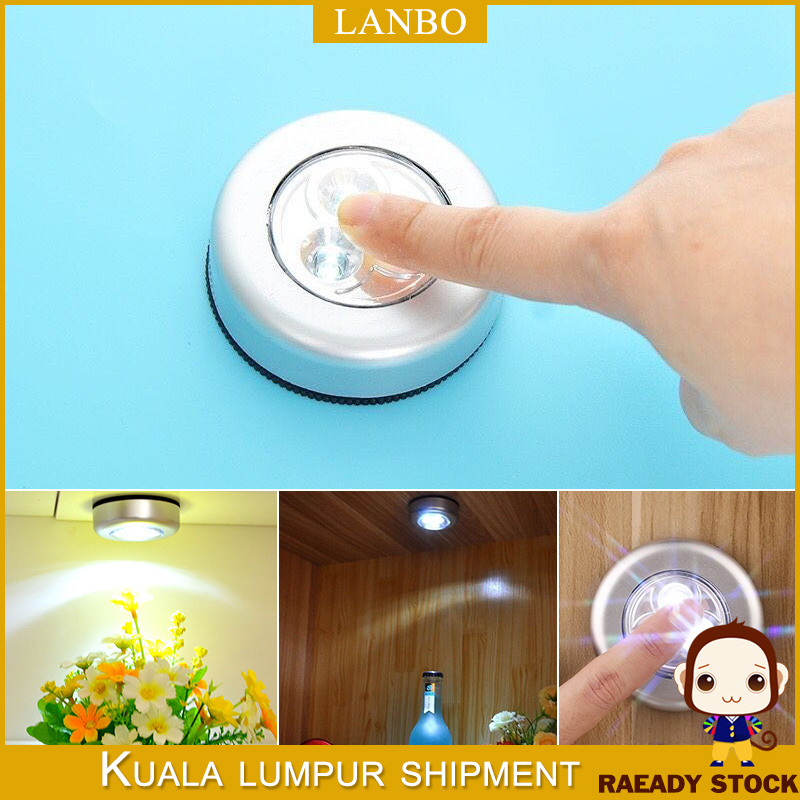 LANBO Mini Wireless 3 LED Push Touch Lamp Cabinet Closet Night Wall ...