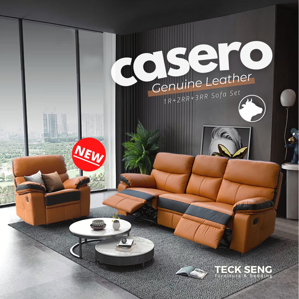 [TECK SENG] Italian Minimalist Leather Sofa/ Genuine Cowhide Leather/ Full Recliner Sofa/ Modern Minimalist/ Ready Stock