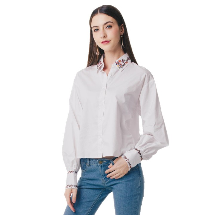 Nichii Embroided Collar & Cuff Shirt in White (GL022SV) | Shopee Malaysia