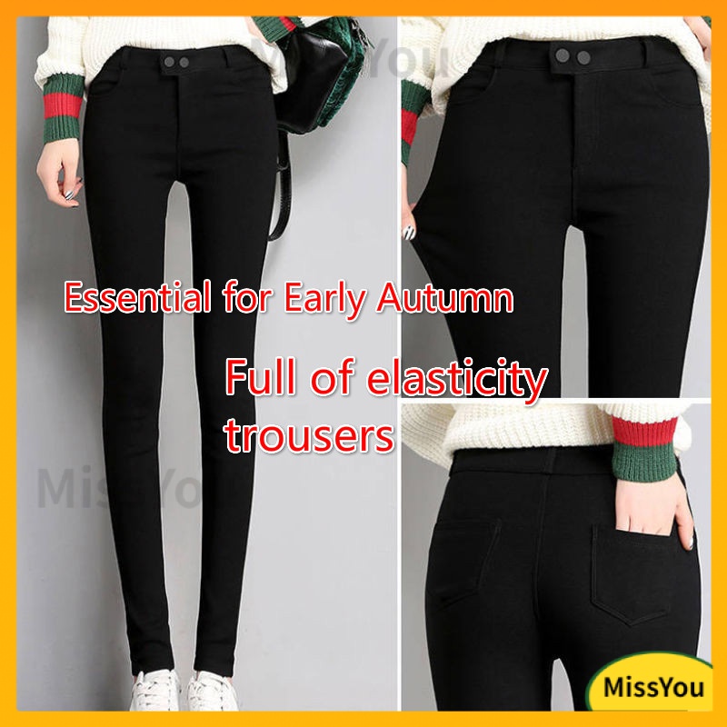 high waisted stretch black trousers