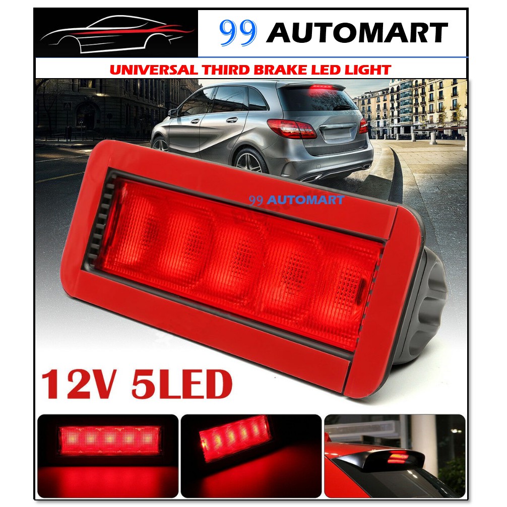 1PC Universal 5 LED High Mount Level Third 3RD Tail Brake Stop Rear Light Red 