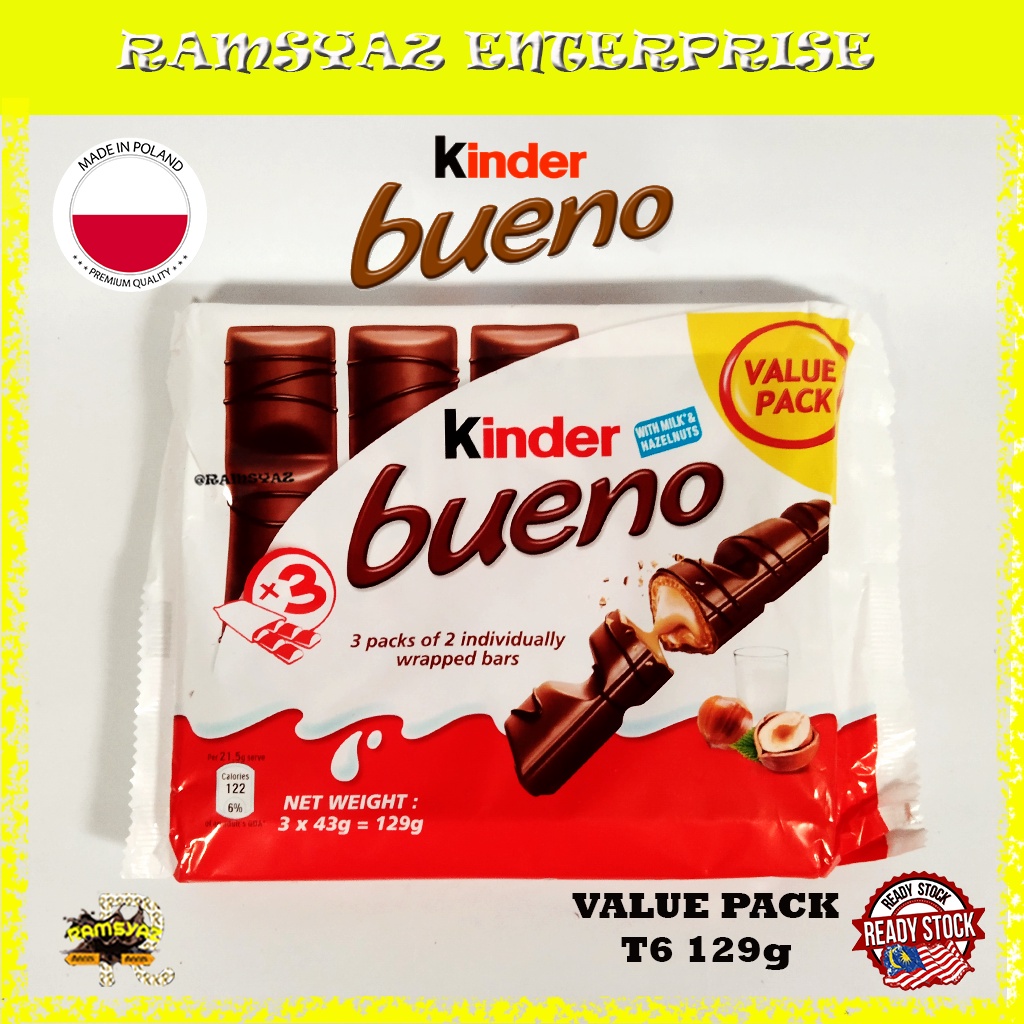 Kinder Bueno Chocolate T6 Flow Pack 129G Made In Poland Coklat Kinder ...