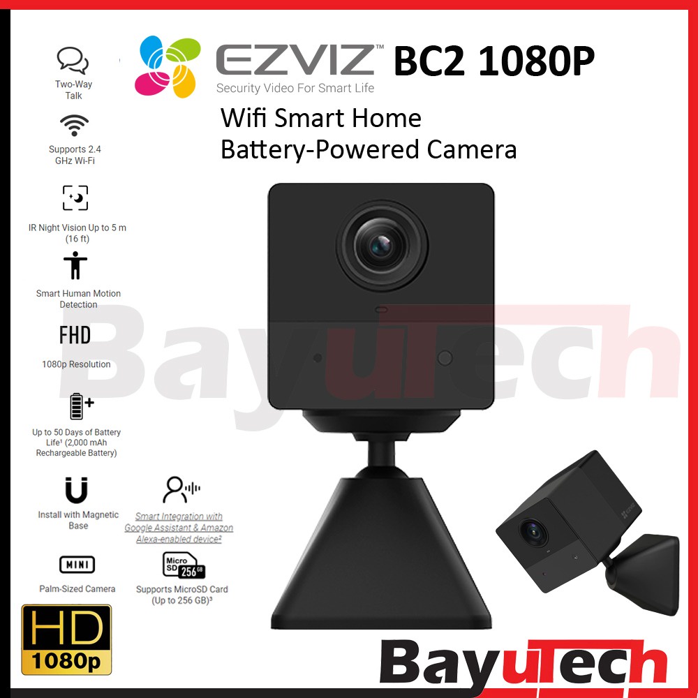 EZVIZ BC2 2MP Indoor Hassle-Free Rechargeable Battery Wi-Fi CCTV Camera ...