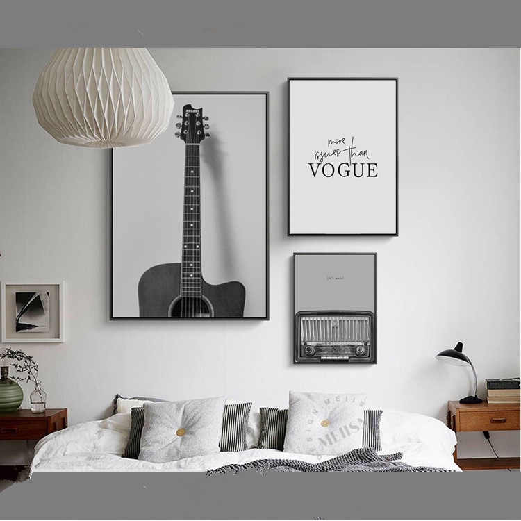 Vintage Decorative Canvas Painting Radio Guitar Vogue Wall Art Nordic Minimalist Grey Posters And Prints Garden Kitchen Quadro Ee Malaysia - Vintage Wall Art For Living Room