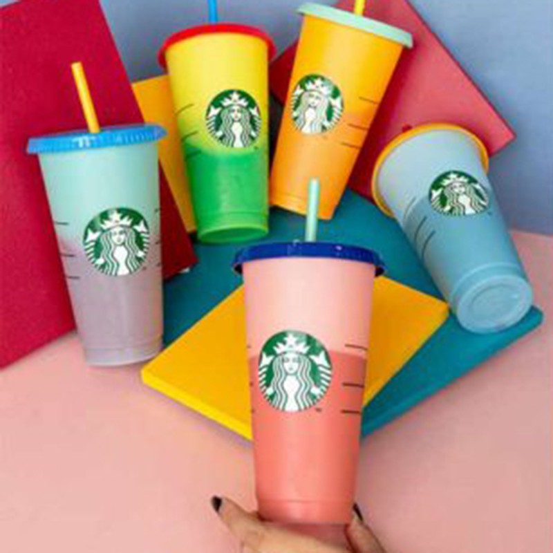 READY STOCK Reusable Starbucks Color Changing Cold Cups Starbuck Cup Plastic Tumbler with Lid