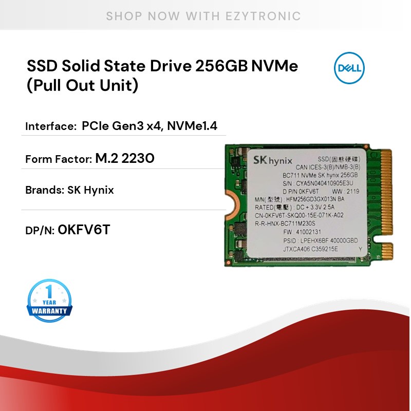 Dell 256gb nvme m 2 2230 ssd solid state drive kfv6t fwjtg 2my28 wr90f