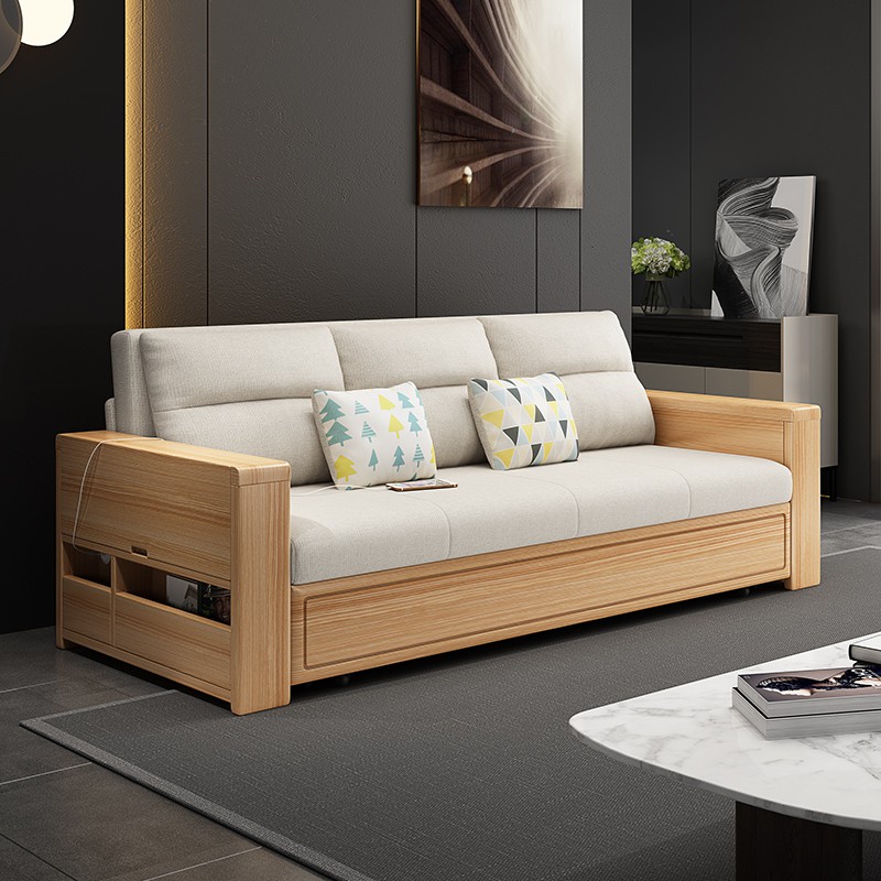 Nordic Solid Wood Fold Out Sofa Bed, Small Double Fold Out Sofa Bed