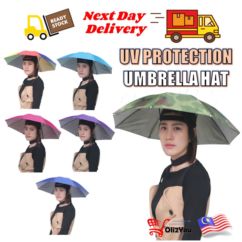 Foldable Head Umbrella Cap Outdoor Anti Rain Sun UV Protection Fishing Portable Headwear Payung Topi