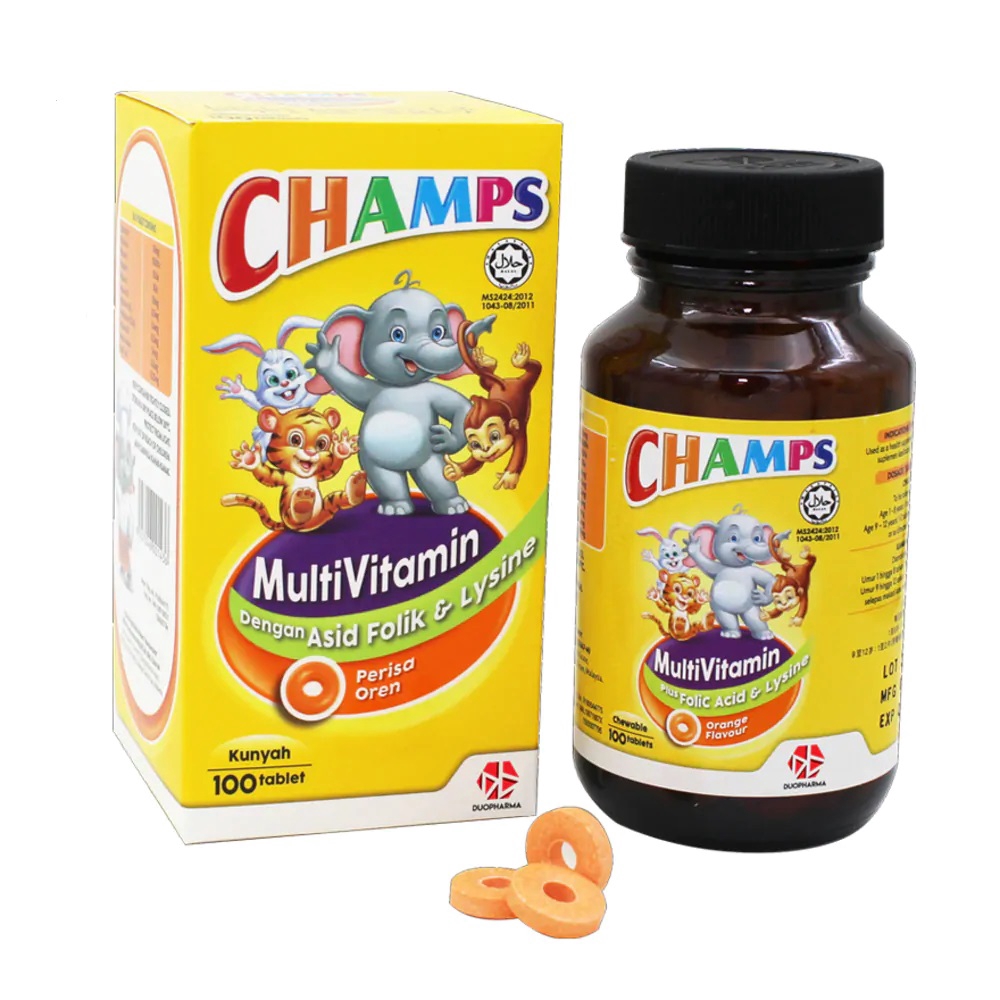 Champs Multivitamins with Folic acid+Lysine (Orange Falvour) (100's