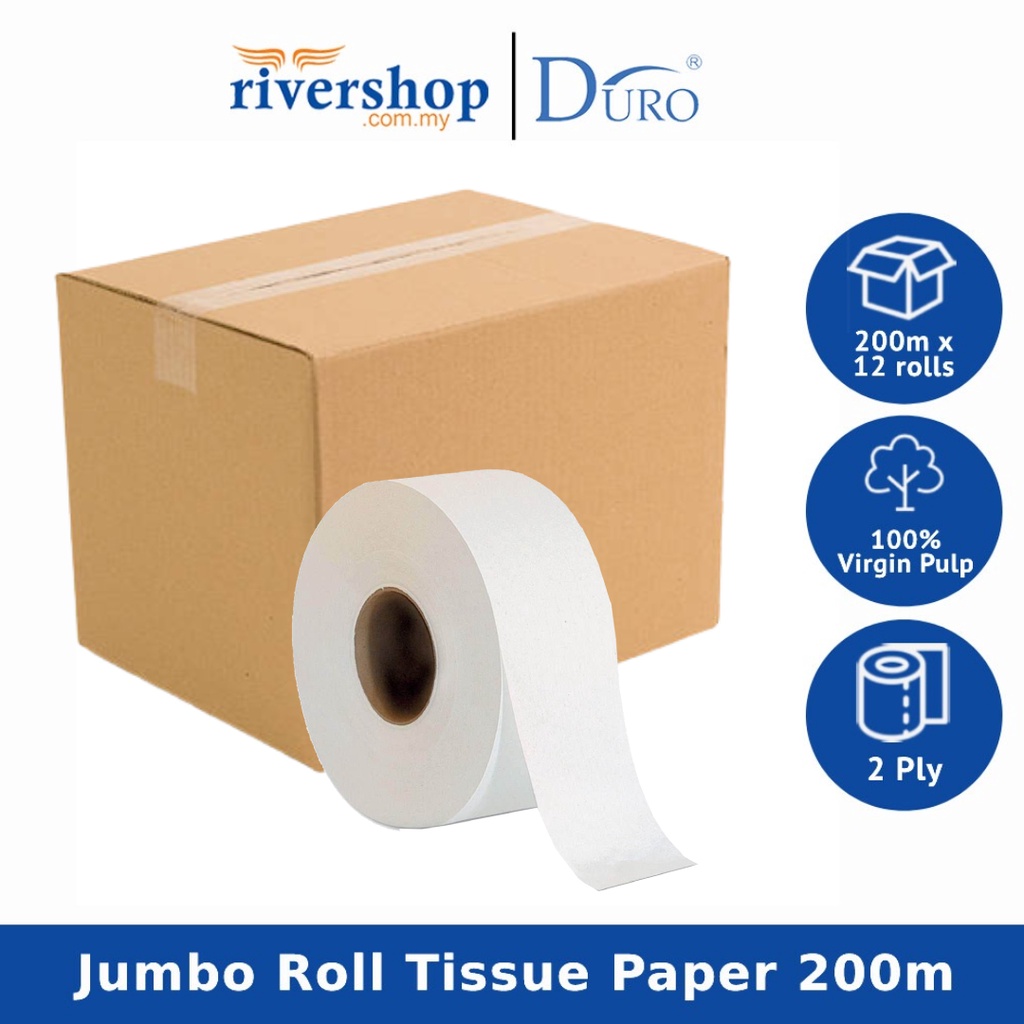 Duro Jolly Jumbo Roll Toilet Bathroom Tissue Paper 200m 2ply (JRT