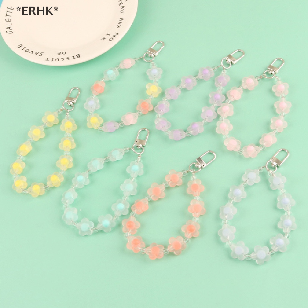 ERHK Cute Candy Color Flower Beads Lanyards KeyChains for Women Keyring Car Keychain