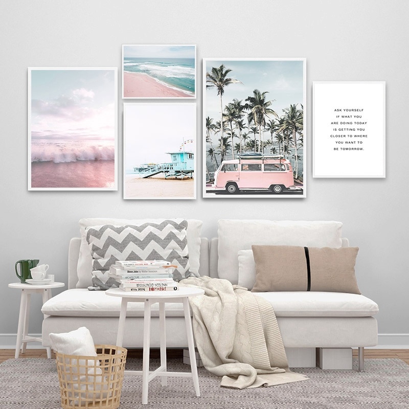 Ocean Landscape Canvas Poster Nordic Style Beach Pink Bus Wall Art Print Painting Decoration Picture Scandinavian Home Decor Shopee Malaysia