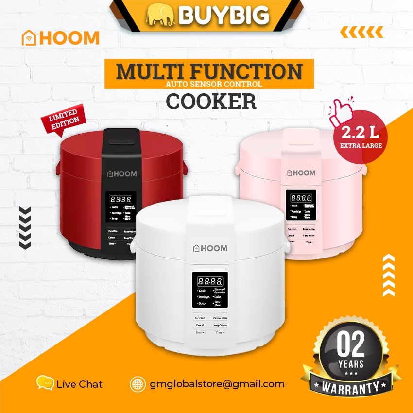 Hoom Portable Multi Rice Cooker 2.2L - Multifunctional Cooker With Intelligent Thermoprobe & Steam Function ERC-22