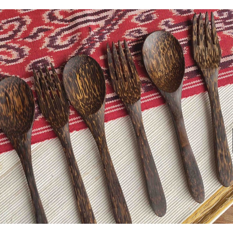 Natural Wooden Tableware Set Wooden Nibong Spoon Fork Premium Tableware Artistic Lifestyle Kitchen Utensil Sustainable