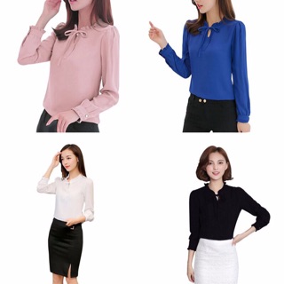 Woman Lady Smart Casual Office Wear Long Sleeve Top Shopee Malaysia