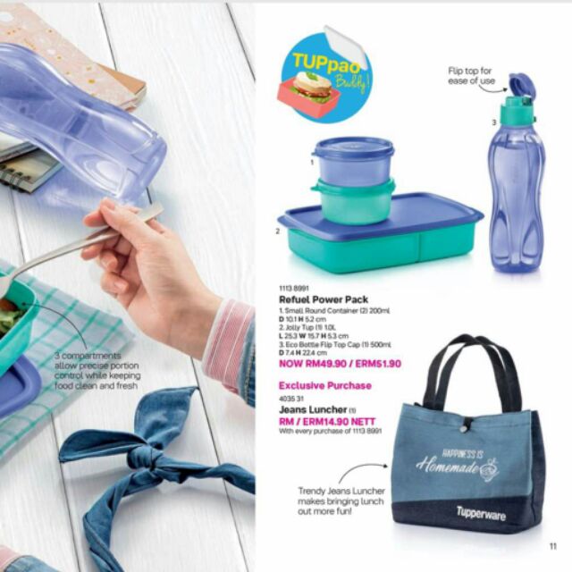 [Ready Stock]Tupperware Refuel Power Pack pwp Jeans Luncher