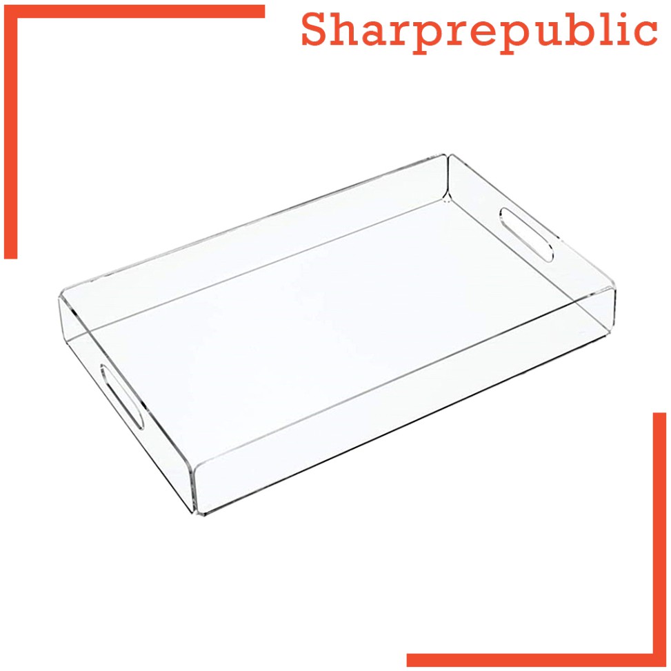 Sharprepublic Acrylic Rectangle Serving Tray 30x20x5cm Spill Proof Home Decorative Tray Organiser For Coffee Table Countertop With Handles Black Clear White Shopee Malaysia