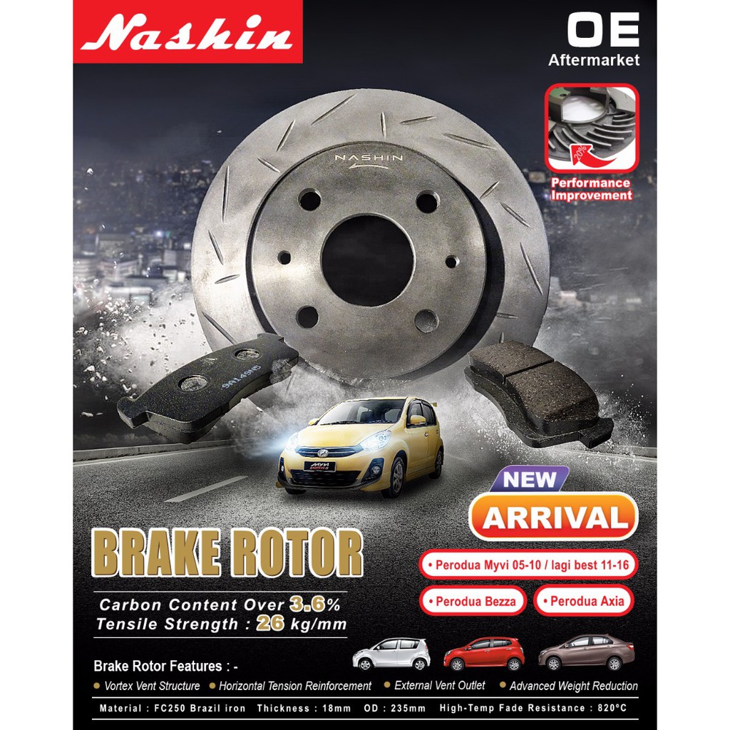 Perodua Myvi Lagi Best 11 17 Nashin Oe Aftermarket Brake Rotor Front Slotted Disc Improve Braking Performance Shopee Malaysia