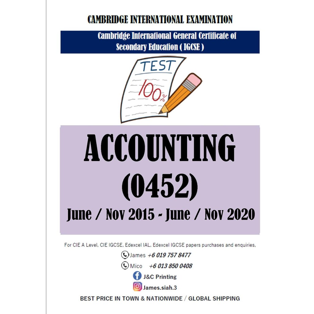 IGCSE ACCOUNTING 0452 (PAPER 1 & 2) PAST YEAR PAPER 2015Nov 2020