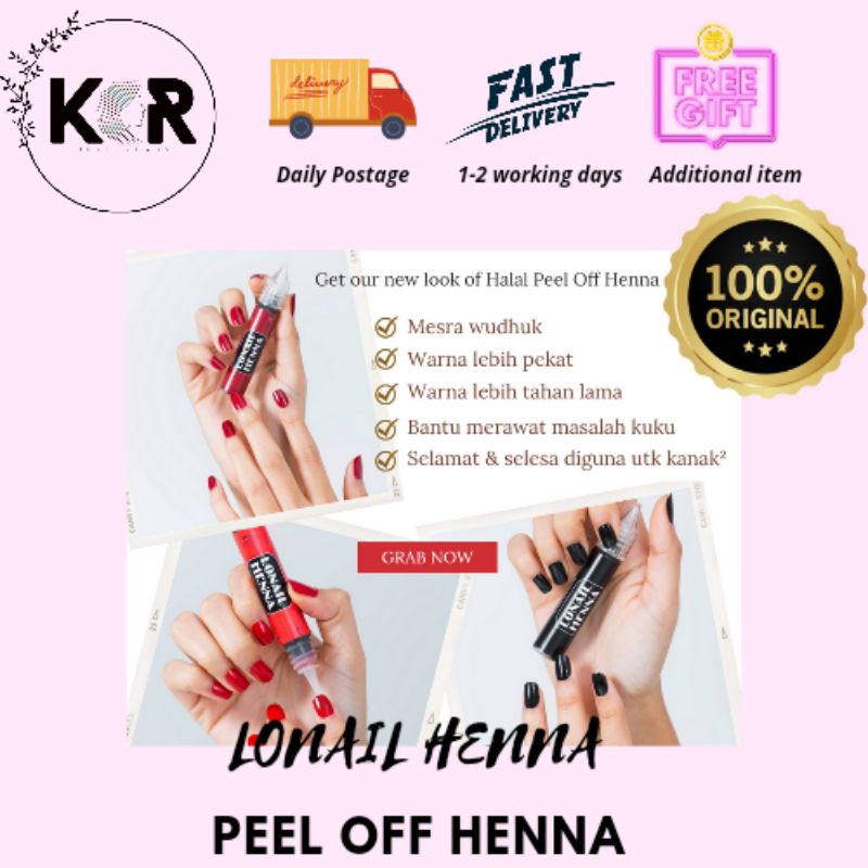[NEW LOOK] LONAIL HENNA PEEL OFF HALAL MESRA WUDHUK ORIGINAL HQ