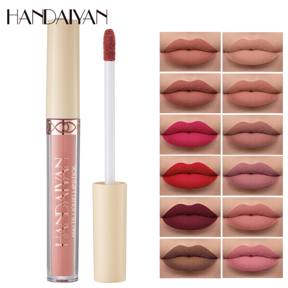 Handaiyan 12 Colors Matte Liquid Lipstick Velvet Sexy Nude Lip Gloss