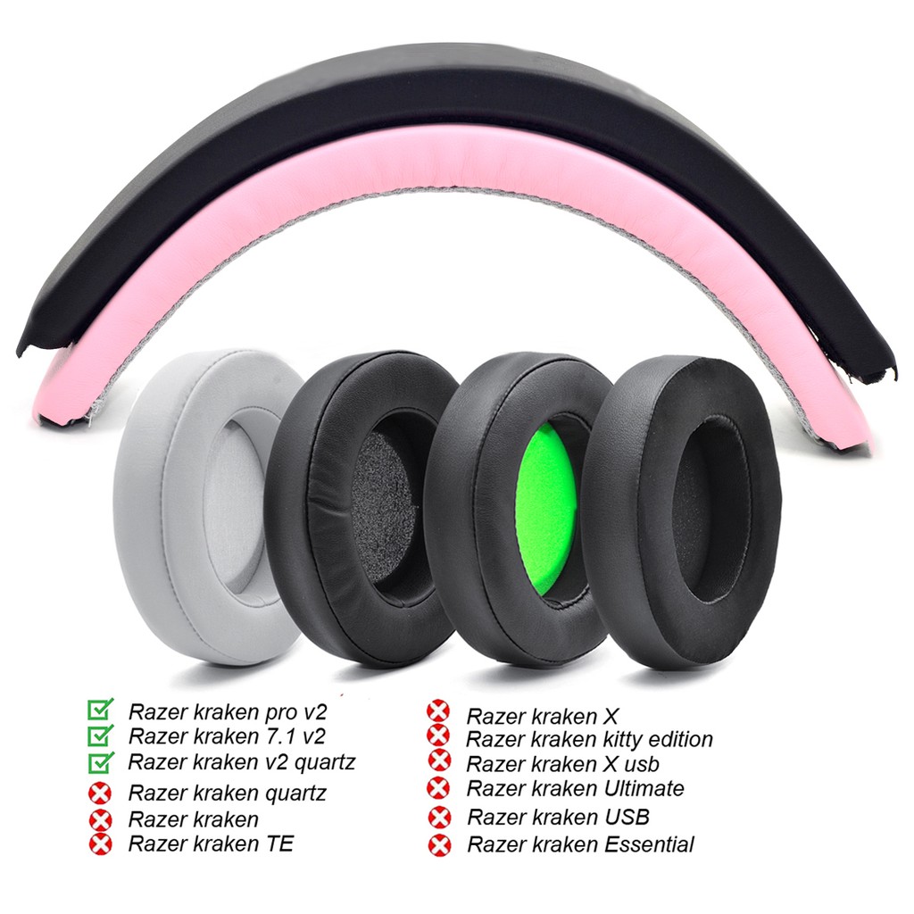 Replacement Ear Pads Cushion Headband Earpads For Razer Kraken Pro V2 Kraken 7 1 V2 Kraken V2 Quartz Edition Headphones Shopee Malaysia