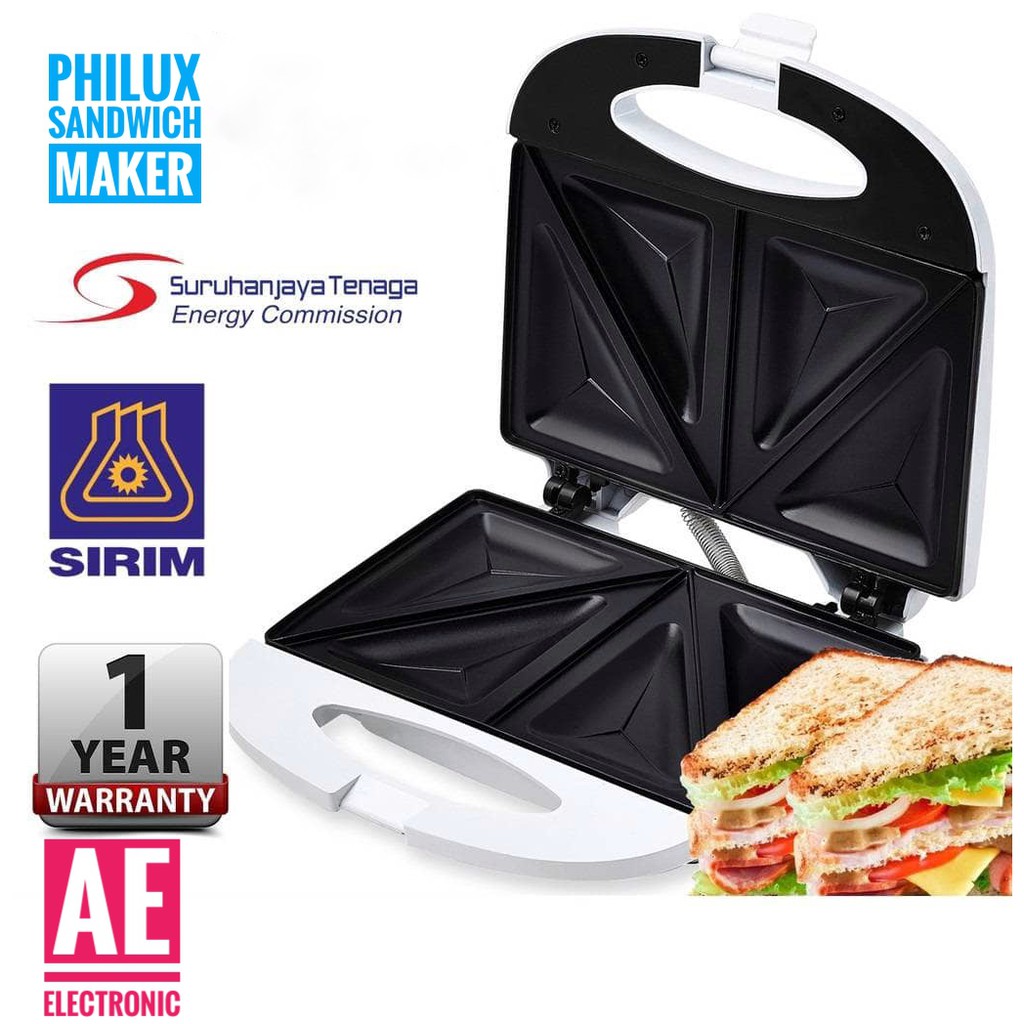 Philux Sandwich Maker Bread Toaster Cool Touch Non-Stick Coting Plate | Pemanggang Pembakar Roti Breakfast Elektrik