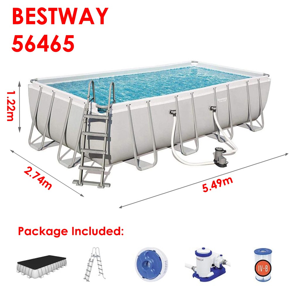 Bestway (BST-56465 / BST-56474 / BST-56623) Large Power Steel Frame Swimming Pool Rectangular Kolam Renang Paddling Pool