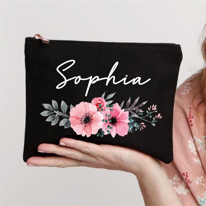 Personalized Custom Name DIY Wedding Party Canvas Makeup Case Cosmetic Bags Zipper Toiletry Pouch Bridesmaid Teacher Mother Gift